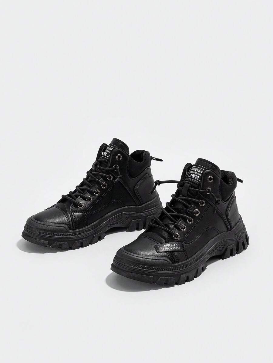 Zapatillas de deporte de suela gruesa con cordones y detalles de parches para mujer, para otoño/invierno - Imagen 4