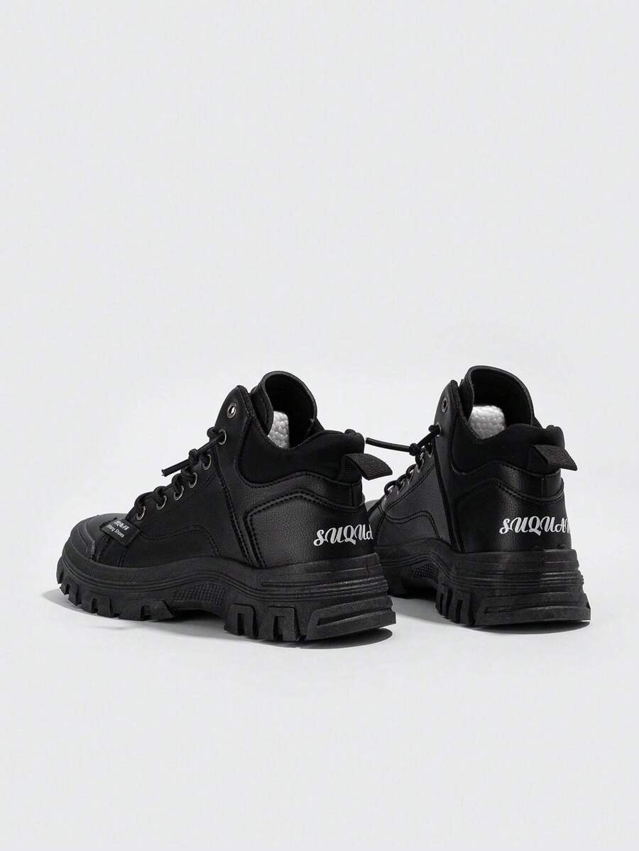 Zapatillas de deporte de suela gruesa con cordones y detalles de parches para mujer, para otoño/invierno - Imagen 5