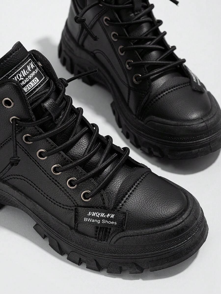 Zapatillas de deporte de suela gruesa con cordones y detalles de parches para mujer, para otoño/invierno - Imagen 6