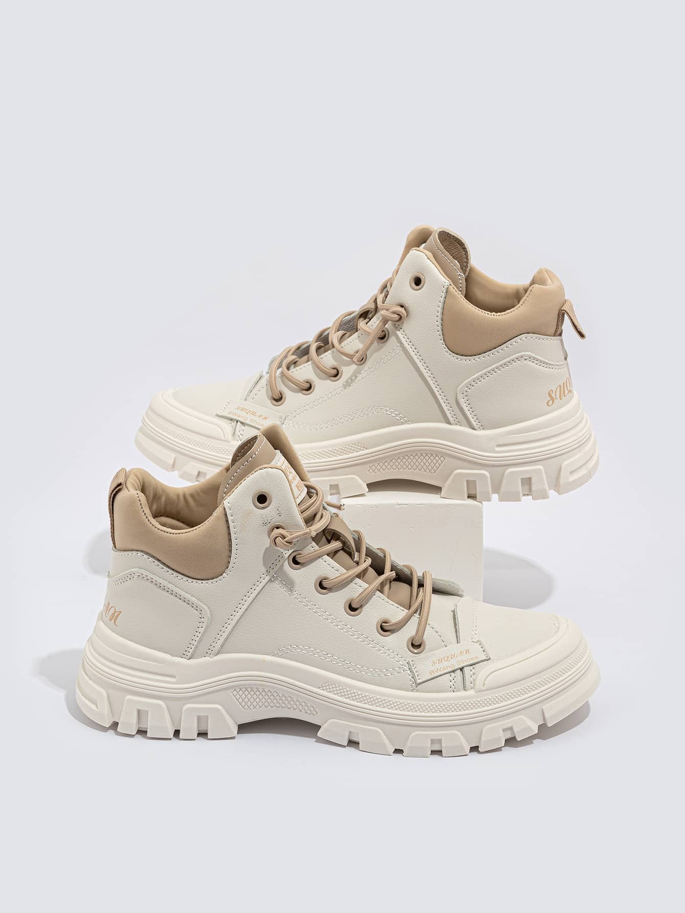 Zapatillas de deporte de suela gruesa con cordones y detalles de parches para mujer, para otoño/invierno - Imagen 8