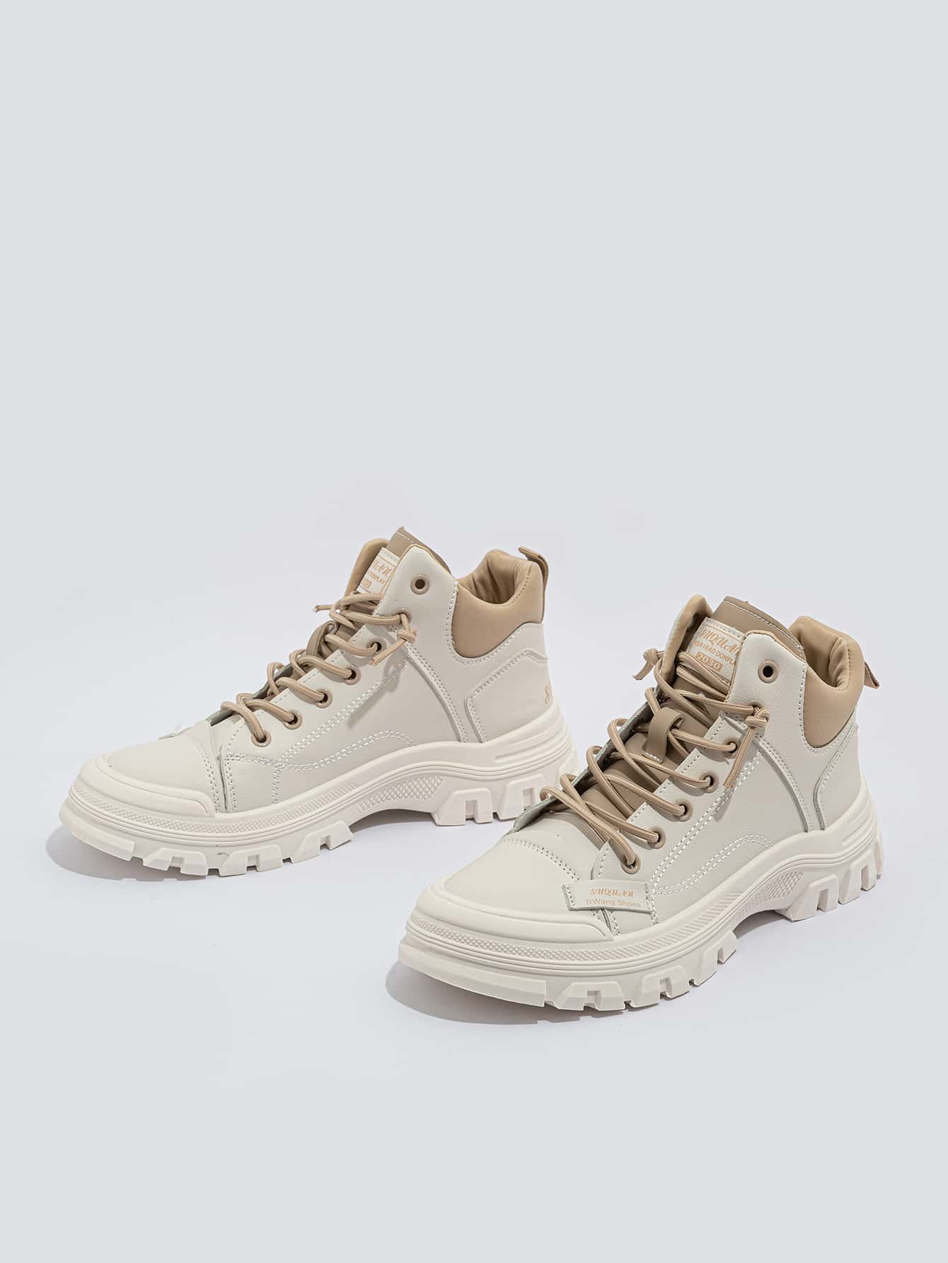 Zapatillas de deporte de suela gruesa con cordones y detalles de parches para mujer, para otoño/invierno - Imagen 10