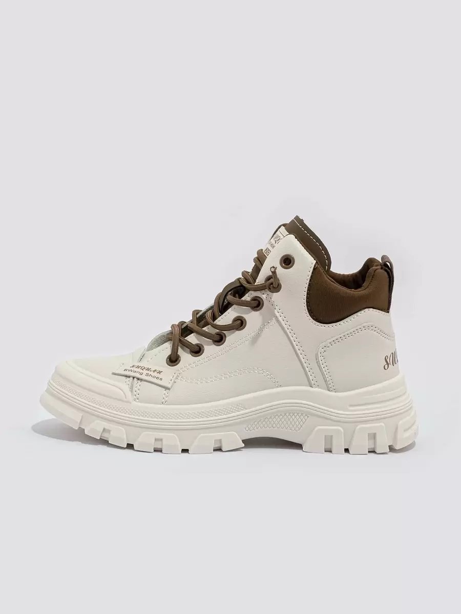 Zapatillas de deporte de suela gruesa con cordones y detalles de parches para mujer, para otoño/invierno - Imagen 14