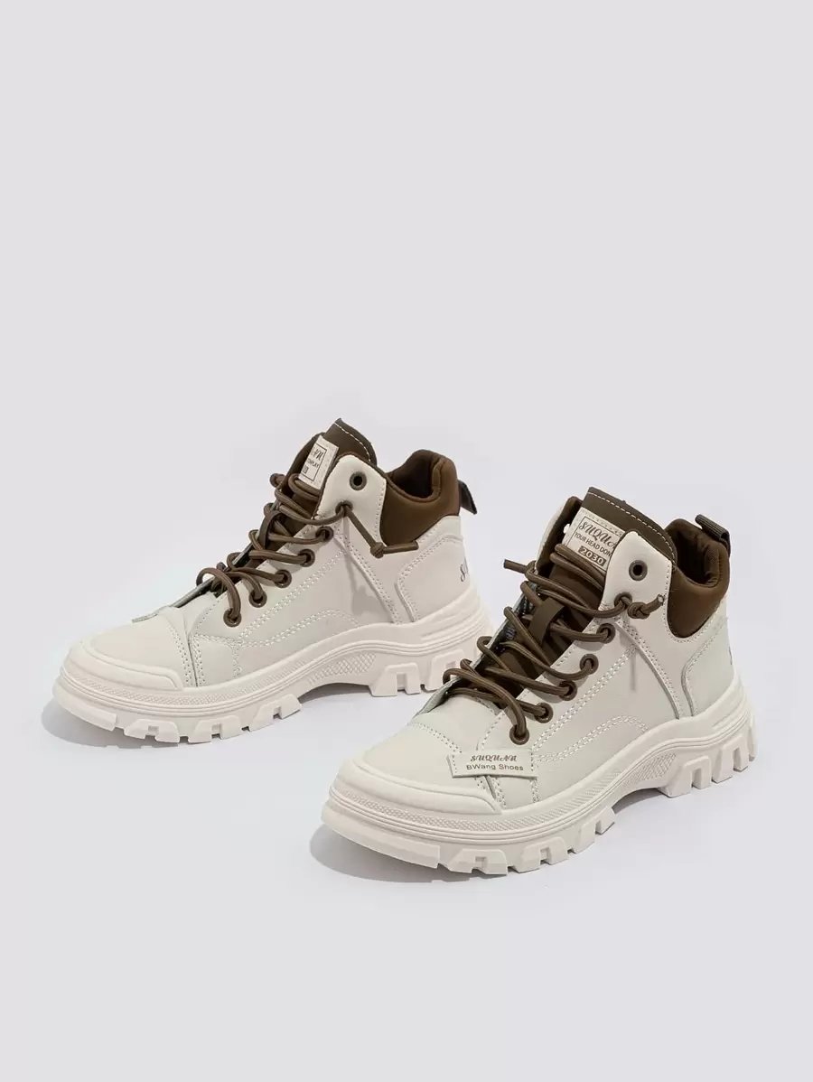 Zapatillas de deporte de suela gruesa con cordones y detalles de parches para mujer, para otoño/invierno - Imagen 15