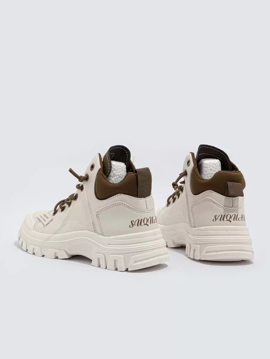 Zapatillas de deporte de suela gruesa con cordones y detalles de parches para mujer, para otoño/invierno - Imagen 16