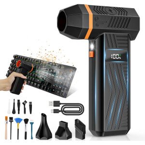 EVEAGE Compressed Air Duster, 180000RPM 4-Gear Adjustable Electric Air Duster with Display Screen & LED Light, 5000mAh Rechargeable Cordless Air Blower for Keyboard/PC/Car/Home Cleaning Reusable