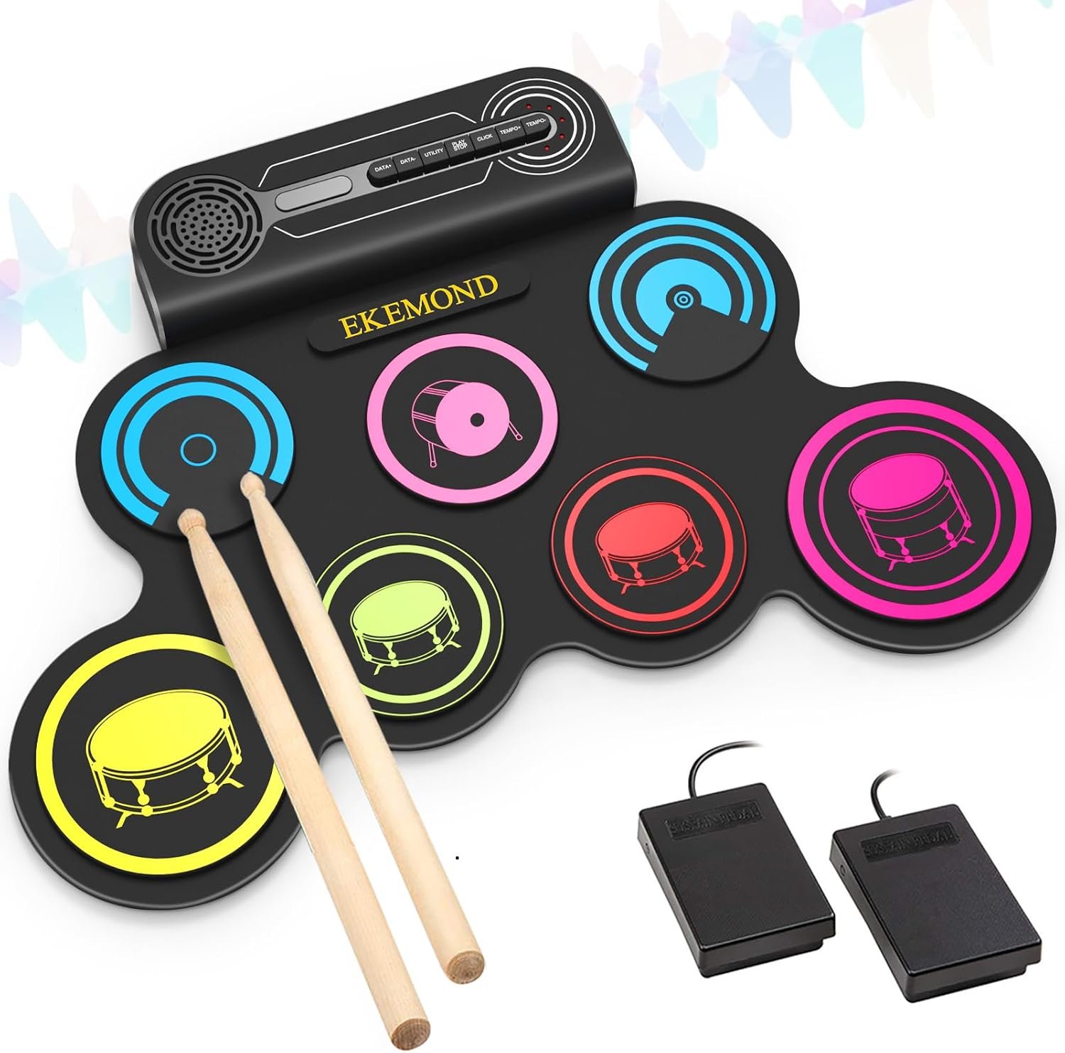 Juego de batería electrónica de 9 almohadillas con conector para auriculares, baquetas y pedales, regalos navideños para niños - Imagen 2