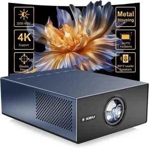XIDU Proyector portátil con WIFI y Bluetooth [Metal/2000ANSI/1080P nativo/fundición inalámbrica/enfoque eléctrico/Keystone automático] Proyector de película al aire libre 4K para el hogar, Fire TV