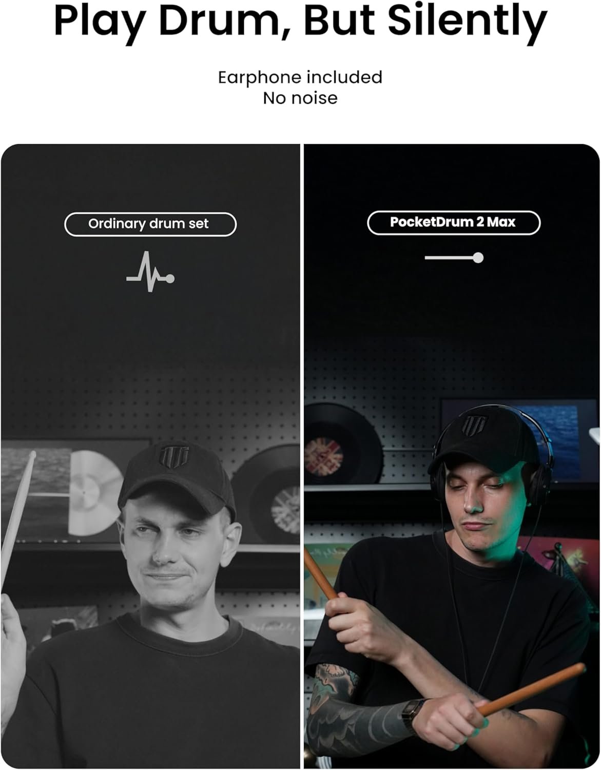 AeroBand Batería electrónica PocketDrum2 MAX 2025, palillos de batería de aire y pedales y adaptador Bluetooth, toca la batería en cualquier lugar y en cualquier momento, 8 tonos y USB Midi para - Imagen 4