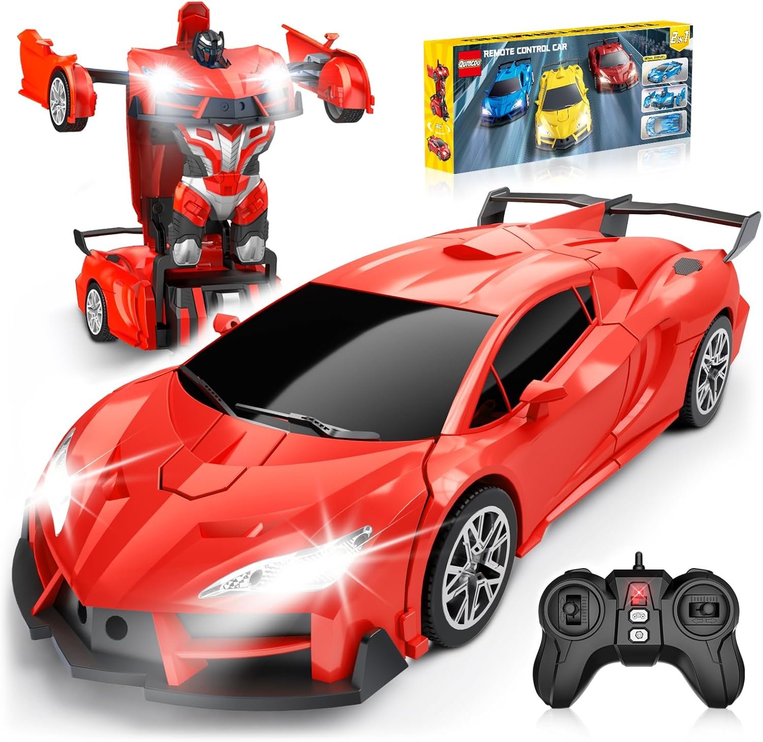 Auto de control remoto de transformación, autos RC para niños de 3 a 5 6 a 8 años, autos de juguete transformables con un botón, 2.4 GHz, giro de 360°, escala 1:16, faros intermitentes, nietos - Imagen 3