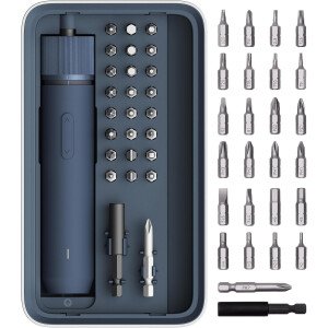 HOTO Kit de destornilladores eléctricos, juego de puntas mejoradas de 25 piezas, destornillador inalámbrico de 3.6 V recargable, tapa de caja magnética, 3 ajustes de par, batería de 1500 mAh, luz LED
