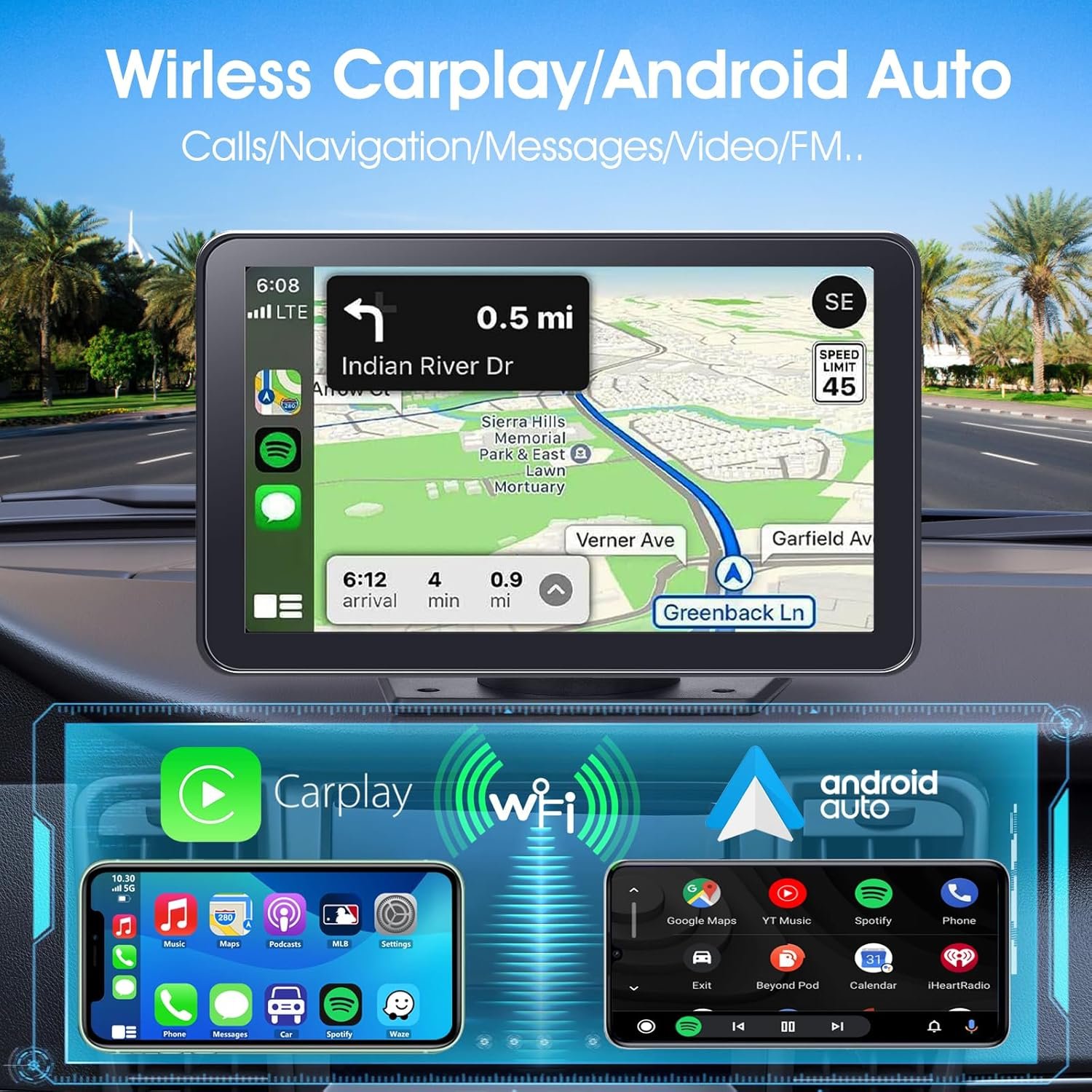 Estéreo inalámbrico portátil Carplay para automóvil, pantalla táctil HD de 7 pulgadas para automóvil con Apple CarPlay y Android Auto con cámara de respaldo/enlace de espejo/control - Imagen 2
