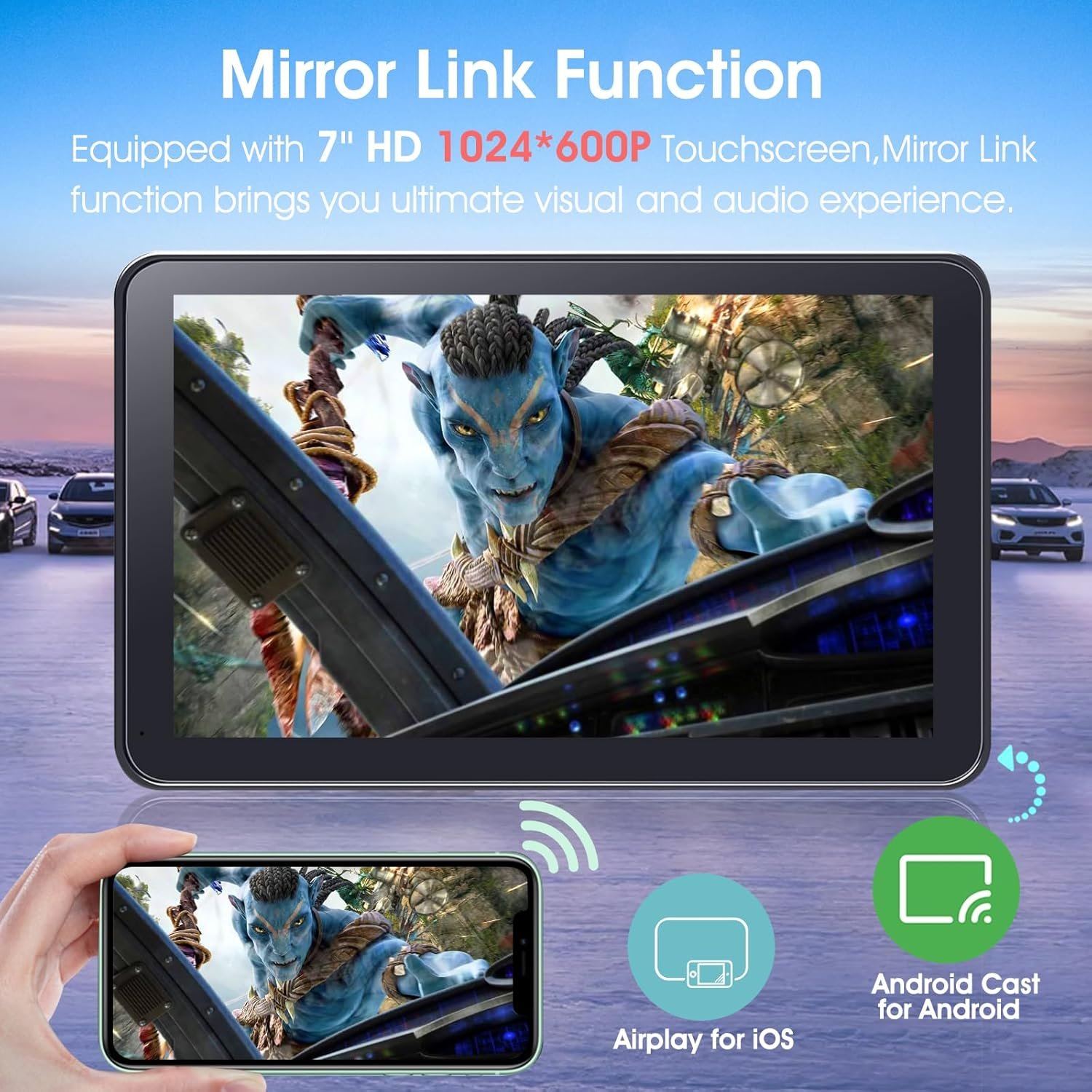 Estéreo inalámbrico portátil Carplay para automóvil, pantalla táctil HD de 7 pulgadas para automóvil con Apple CarPlay y Android Auto con cámara de respaldo/enlace de espejo/control - Imagen 4