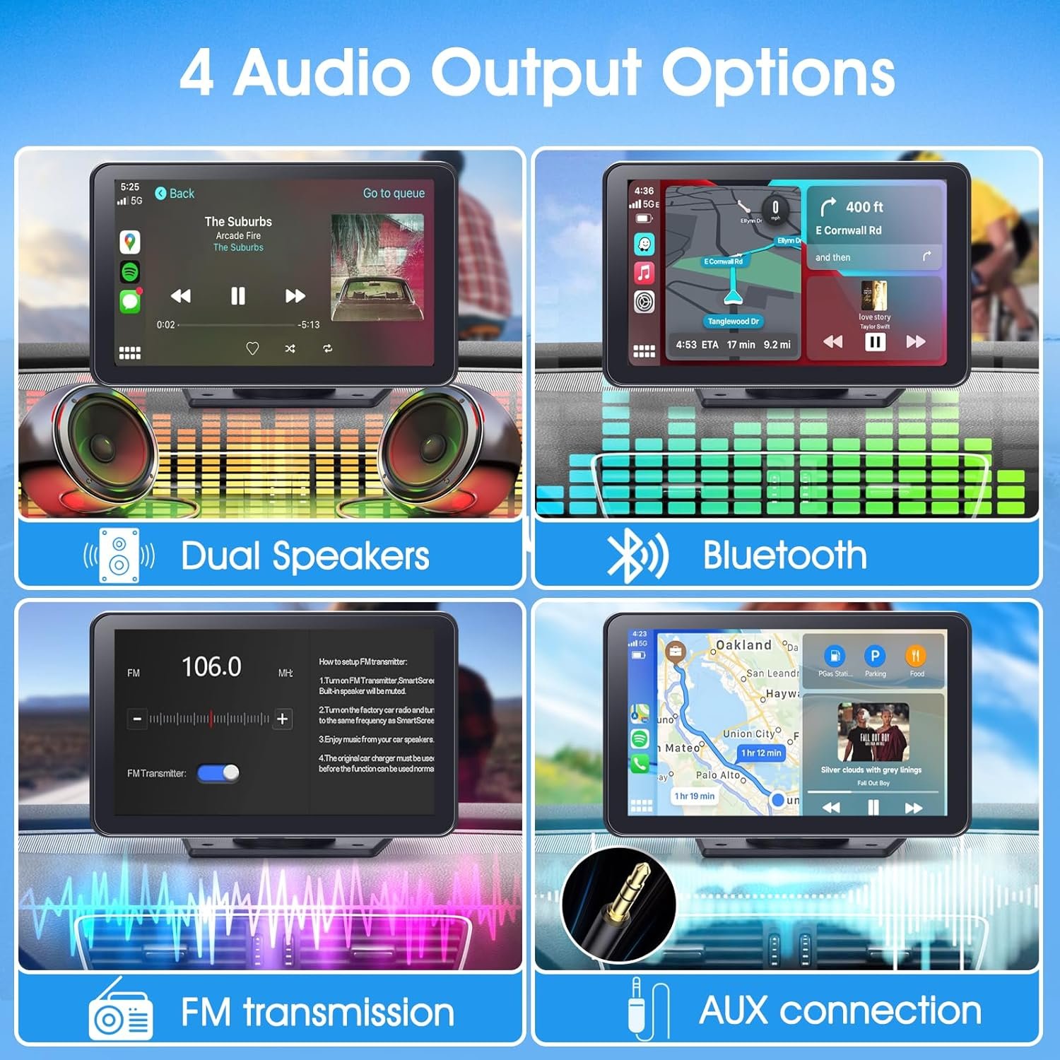 Estéreo inalámbrico portátil Carplay para automóvil, pantalla táctil HD de 7 pulgadas para automóvil con Apple CarPlay y Android Auto con cámara de respaldo/enlace de espejo/control - Imagen 5