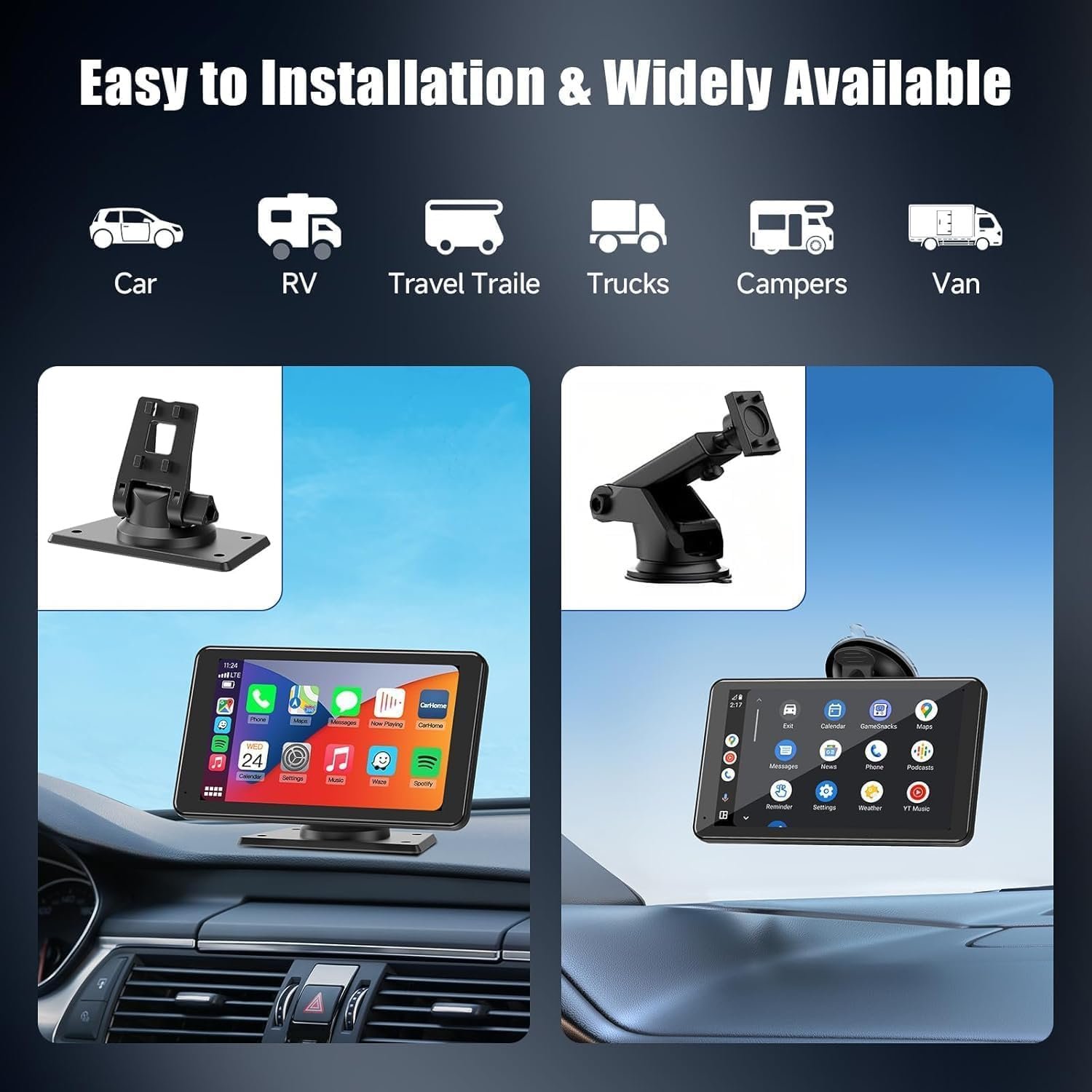 Estéreo inalámbrico portátil Carplay para automóvil, pantalla táctil HD de 7 pulgadas para automóvil con Apple CarPlay y Android Auto con cámara de respaldo/enlace de espejo/control - Imagen 7
