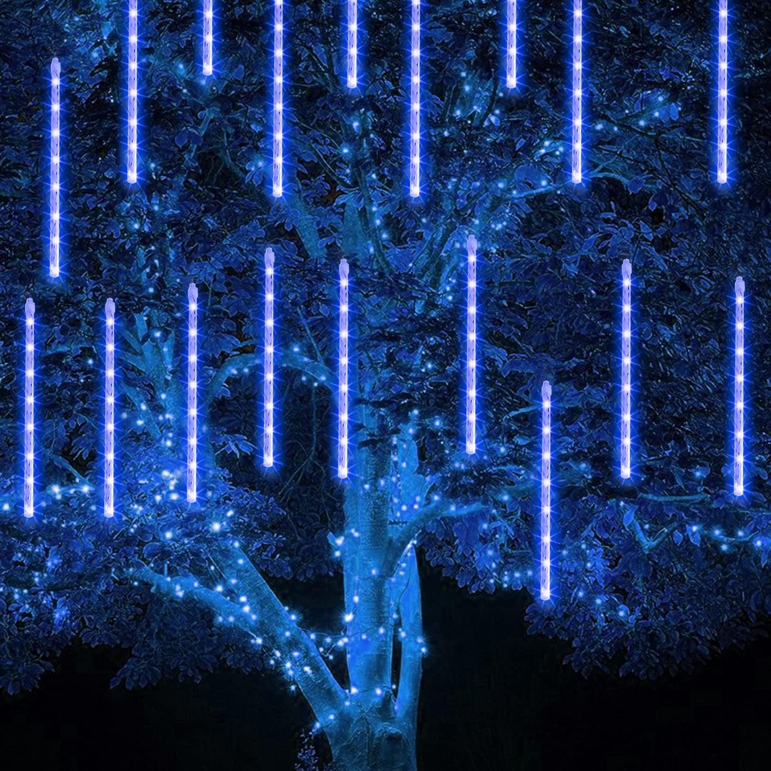 TW SHINE Luces de Navidad para exteriores, 288 LED de 12 pulgadas, 8 tubos, luces de lluvia de meteoritos al aire libre, decoraciones de Navidad enchufables, impermeables, nieve, lluvia, carámbanos - Imagen 3