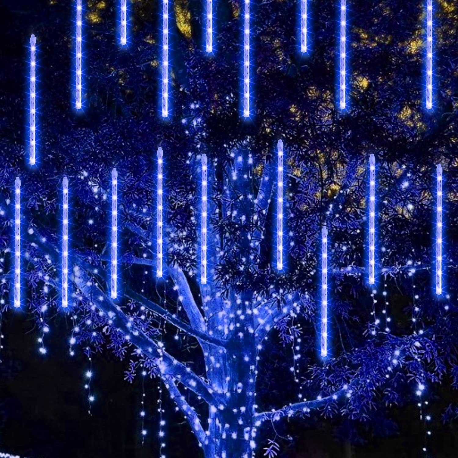 TW SHINE Luces de Navidad para exteriores, 288 LED de 12 pulgadas, 8 tubos, luces de lluvia de meteoritos al aire libre, decoraciones de Navidad enchufables, impermeables, nieve, lluvia, carámbanos - Imagen 4