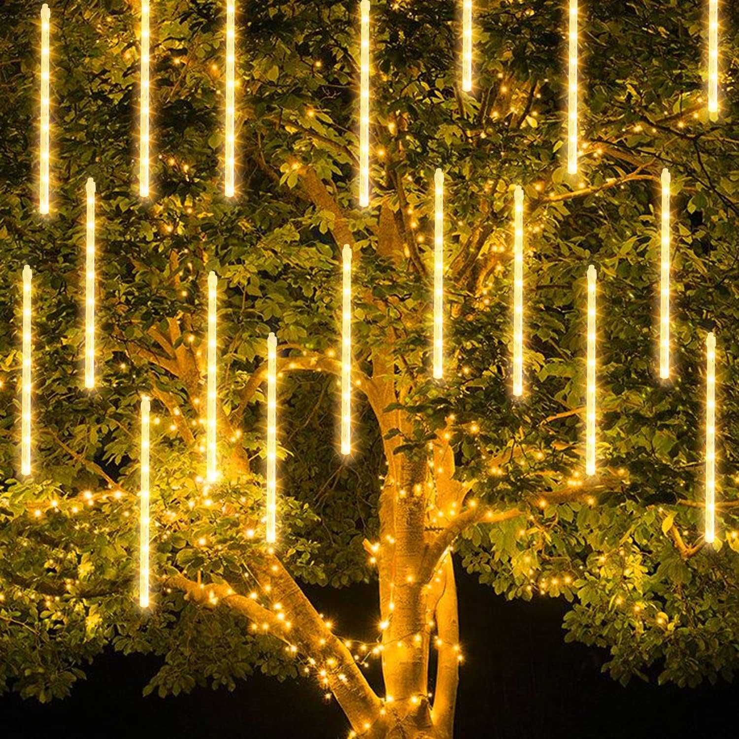 TW SHINE Luces de Navidad para exteriores, 288 LED de 12 pulgadas, 8 tubos, luces de lluvia de meteoritos al aire libre, decoraciones de Navidad enchufables, impermeables, nieve, lluvia, carámbanos - Imagen 10