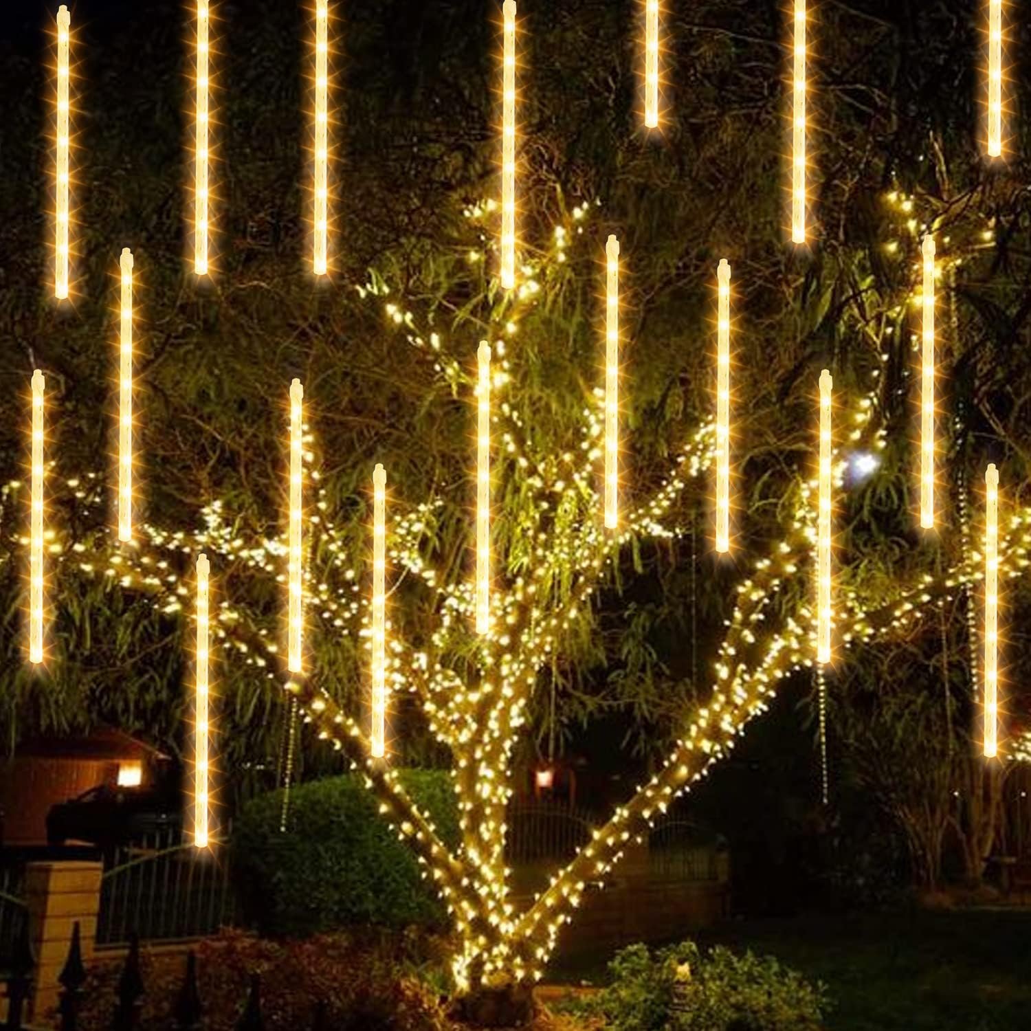 TW SHINE Luces de Navidad para exteriores, 288 LED de 12 pulgadas, 8 tubos, luces de lluvia de meteoritos al aire libre, decoraciones de Navidad enchufables, impermeables, nieve, lluvia, carámbanos - Imagen 13