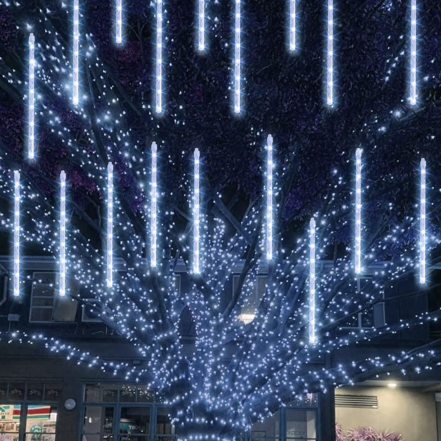 TW SHINE Luces de Navidad para exteriores, 288 LED de 12 pulgadas, 8 tubos, luces de lluvia de meteoritos al aire libre, decoraciones de Navidad enchufables, impermeables, nieve, lluvia, carámbanos - Imagen 16