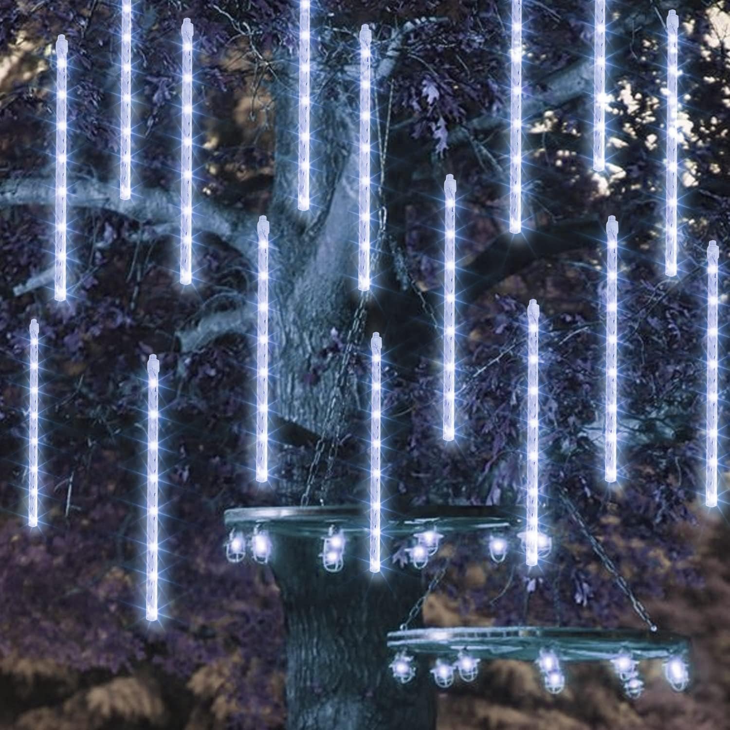 TW SHINE Luces de Navidad para exteriores, 288 LED de 12 pulgadas, 8 tubos, luces de lluvia de meteoritos al aire libre, decoraciones de Navidad enchufables, impermeables, nieve, lluvia, carámbanos - Imagen 17