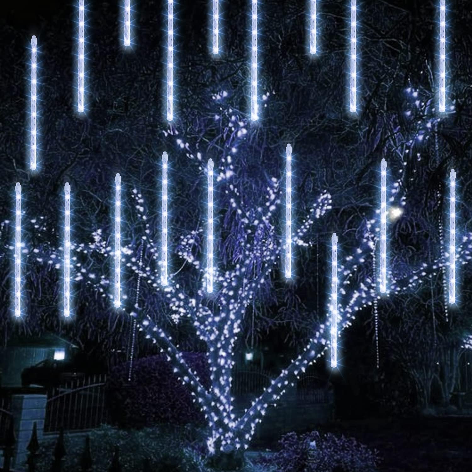 TW SHINE Luces de Navidad para exteriores, 288 LED de 12 pulgadas, 8 tubos, luces de lluvia de meteoritos al aire libre, decoraciones de Navidad enchufables, impermeables, nieve, lluvia, carámbanos - Imagen 18