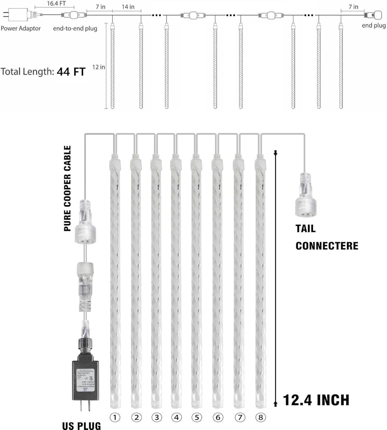 TW SHINE Luces de Navidad para exteriores, 288 LED de 12 pulgadas, 8 tubos, luces de lluvia de meteoritos al aire libre, decoraciones de Navidad enchufables, impermeables, nieve, lluvia, carámbanos - Imagen 19