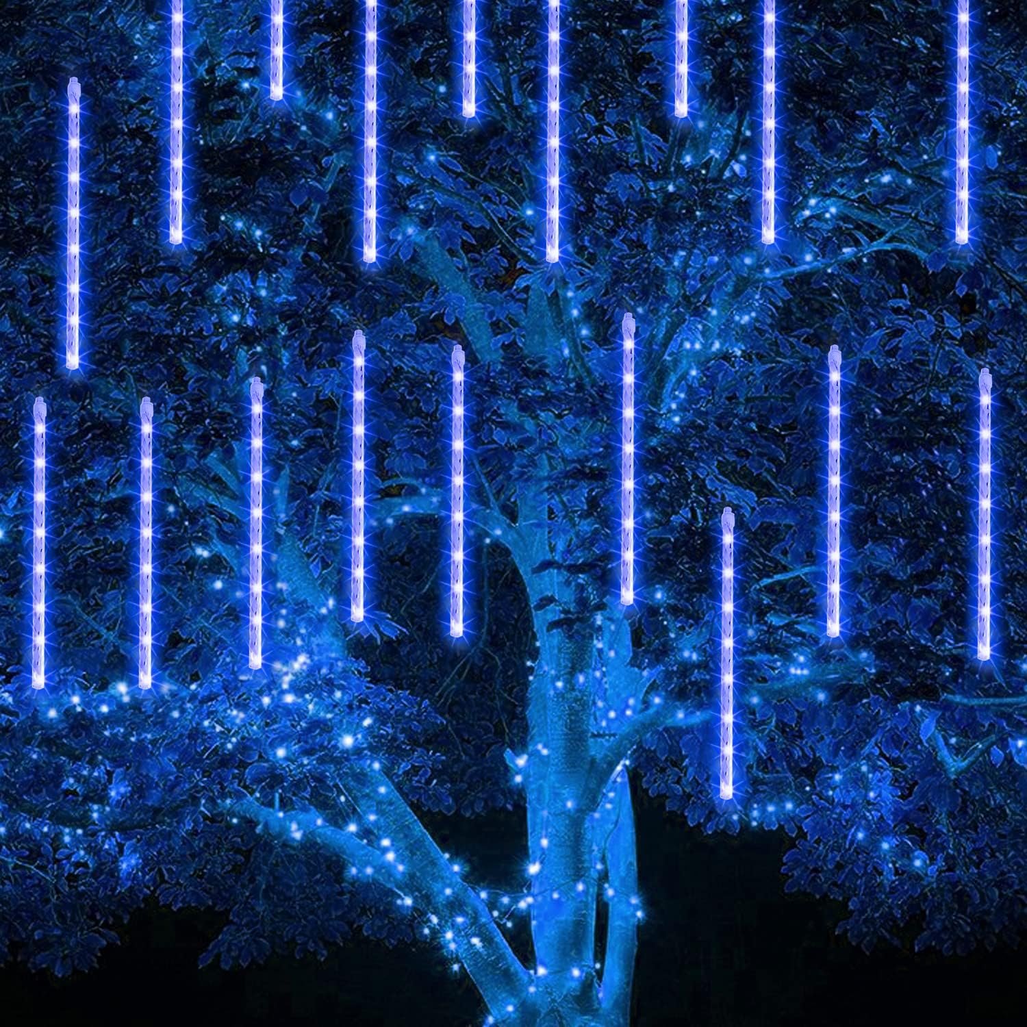 TW SHINE Luces de Navidad para exteriores, 288 LED de 12 pulgadas, 8 tubos, luces de lluvia de meteoritos al aire libre, decoraciones de Navidad enchufables, impermeables, nieve, lluvia, carámbanos - Imagen 22