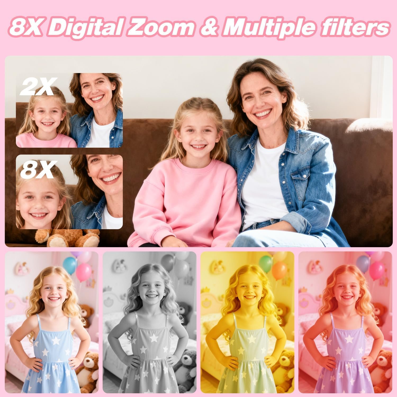 Goopow - Cámara digital para niñas de 3 a 8 años, cámara de video con funda suave de silicona y diseño de unicornio, regalo de navidad, cumpleaños y festividades para niños, incluye tarjeta SD de 32G - Imagen 7