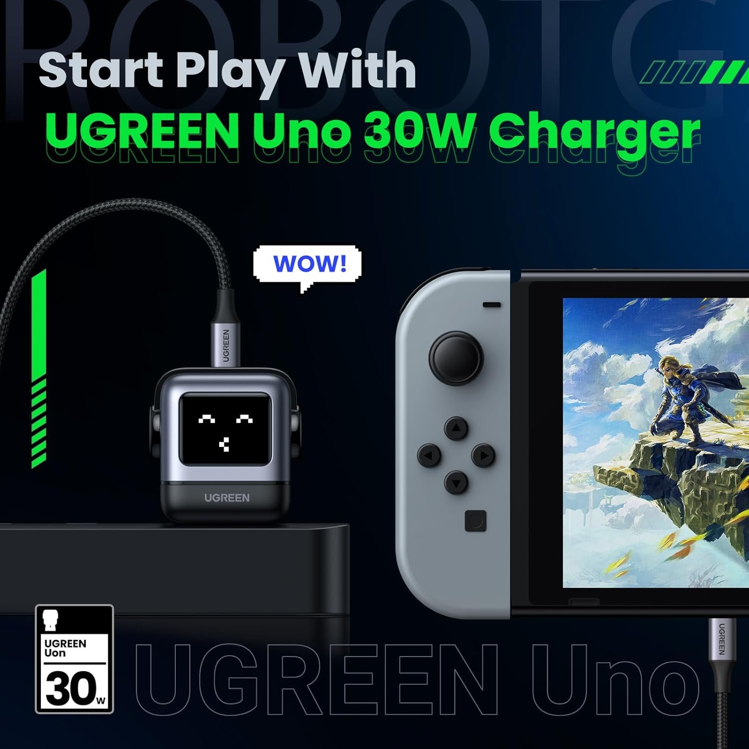 UGREEN Uno - Bloque de cargador USB C de 30 W, cargador rápido compacto robot GaN para iPhone 17, regalos para mujeres y hombres, compatible con iPhone 17/16/15, Galaxy S25/S24/S23, Pixel 10/9/8, iPad, negro - Imagen 2