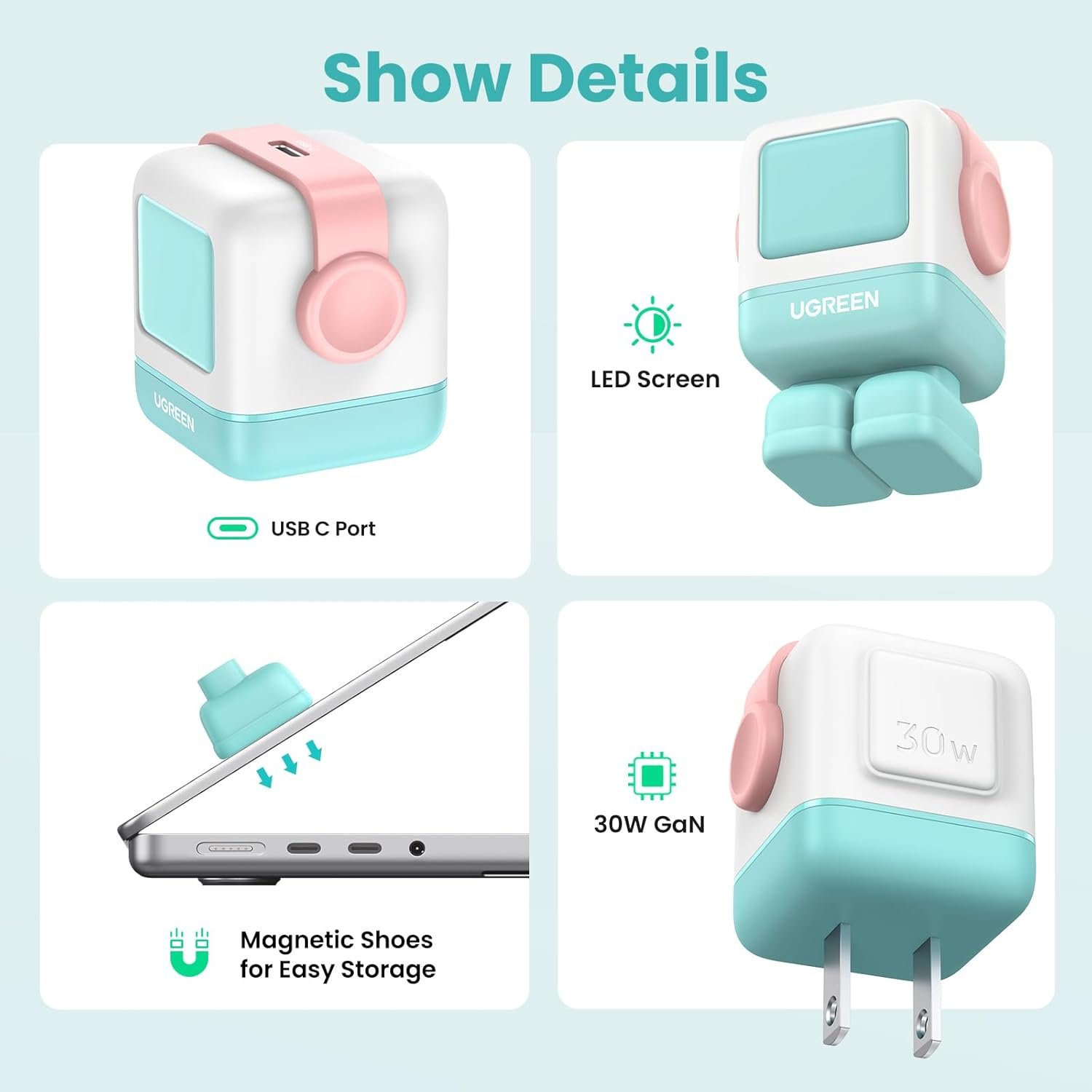 UGREEN Uno - Bloque de cargador USB C de 30 W, cargador rápido compacto robot GaN para iPhone 17, regalos para mujeres y hombres, compatible con iPhone 17/16/15, Galaxy S25/S24/S23, Pixel 10/9/8, iPad, negro - Imagen 22