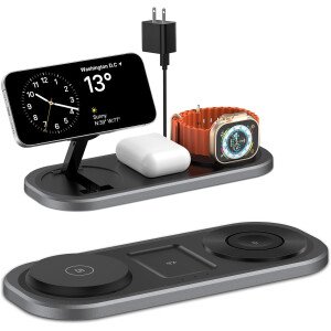 Soporte de cargador inalámbrico rápido 3 en 1 para iPhone, estación de carga de viaje plegable para Magsafe para iPhone 17/Air/16/15/14/13/12, Apple Watch Serie, AirPods pro/2/3/4, regalos de Cristo más 2025 (negro)