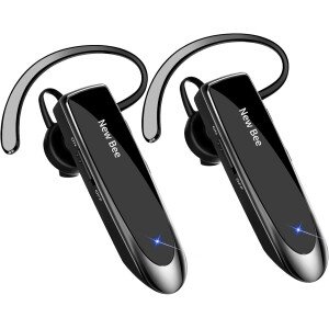 New bee NB-B41 Auriculares inalámbricos Bluetooth manos libres 24 horas de conducción con 60 días de tiempo en espera con cancelación de ruido micrófono casco para iPhone Android Samsung portátil camión conductor – negro, Paquete de 2