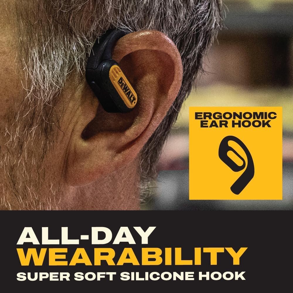 DEWALT Auriculares de oído abierto resistentes, Bluetooth 5.3, auriculares inalámbricos IP55, 44 horas de tiempo de funcionamiento, sonido premium, conducción de aire verdaderamente inalámbrico - Imagen 3