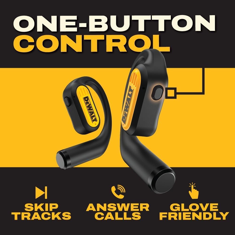 DEWALT Auriculares de oído abierto resistentes, Bluetooth 5.3, auriculares inalámbricos IP55, 44 horas de tiempo de funcionamiento, sonido premium, conducción de aire verdaderamente inalámbrico - Imagen 8