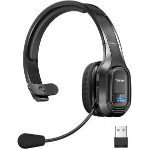 TECKNET Trucker - Auriculares Bluetooth con micrófono con cancelación de ruido, auriculares inalámbricos manos libres para teléfono celular, computadora, oficina, hogar, centro de llamadas, Skype (negro)