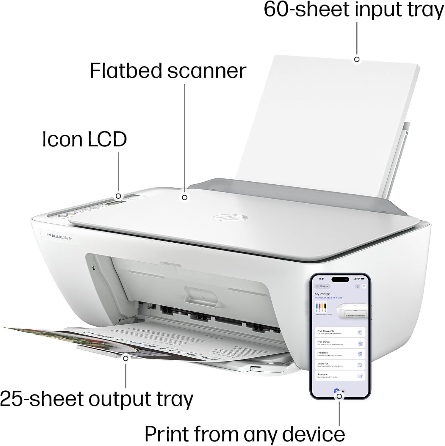 Impresora HP DeskJet 2827e inalámbrica de inyección de tinta a color todo en uno, escáner, copiadora, ideal para el hogar, incluye prueba de 3 meses de tinta instantánea, habilitada para IA (6W7F5A) - Imagen 4