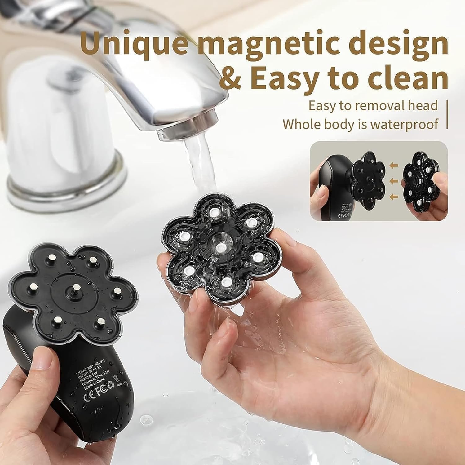 SHPAVVER Afeitadoras de cabeza para hombres calvos: maquinilla de afeitar eléctrica - IPX7 Kit de aseo de afeitar impermeable - Imagen 7