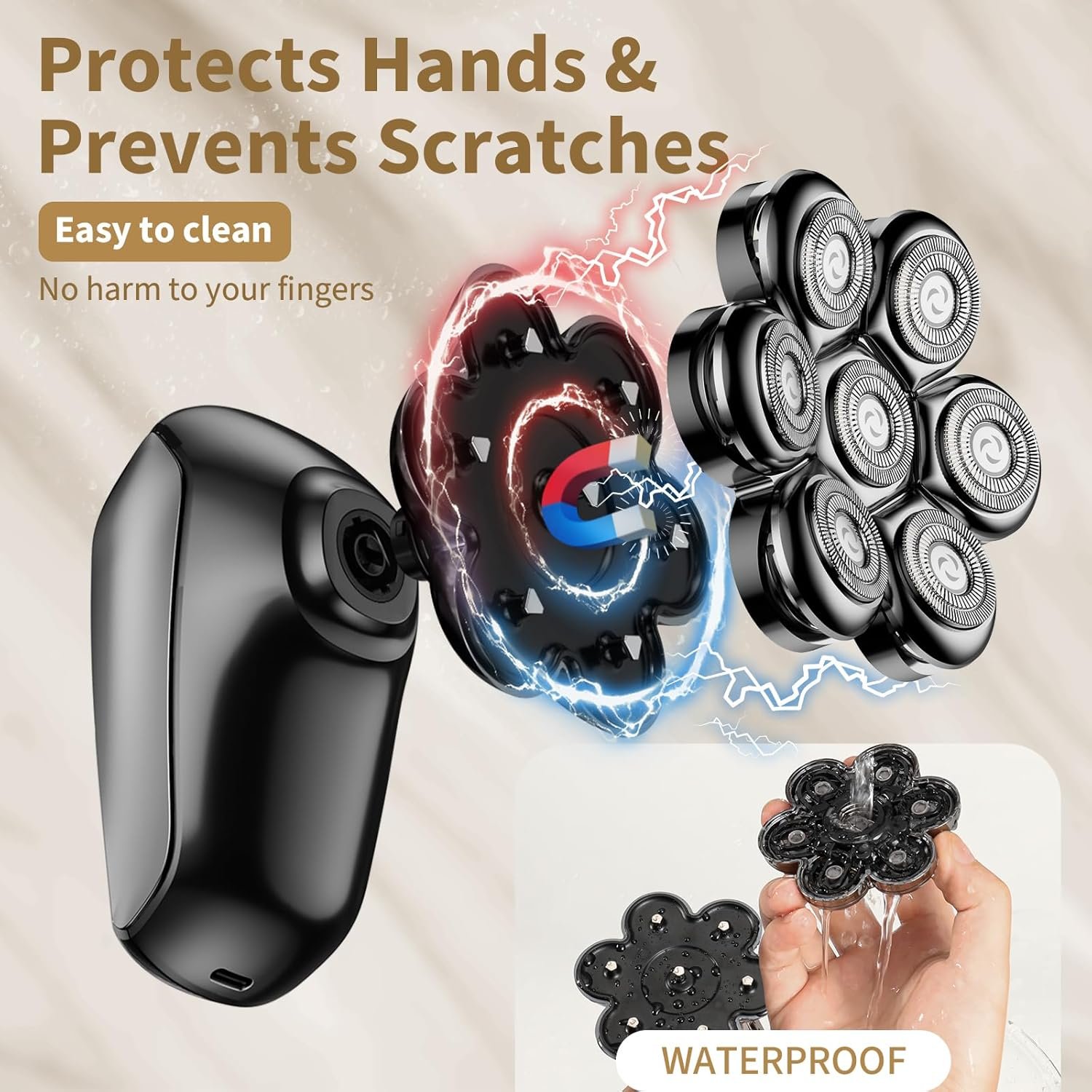 SHPAVVER Afeitadoras de cabeza para hombres calvos: maquinilla de afeitar eléctrica - IPX7 Kit de aseo de afeitar impermeable - Imagen 18