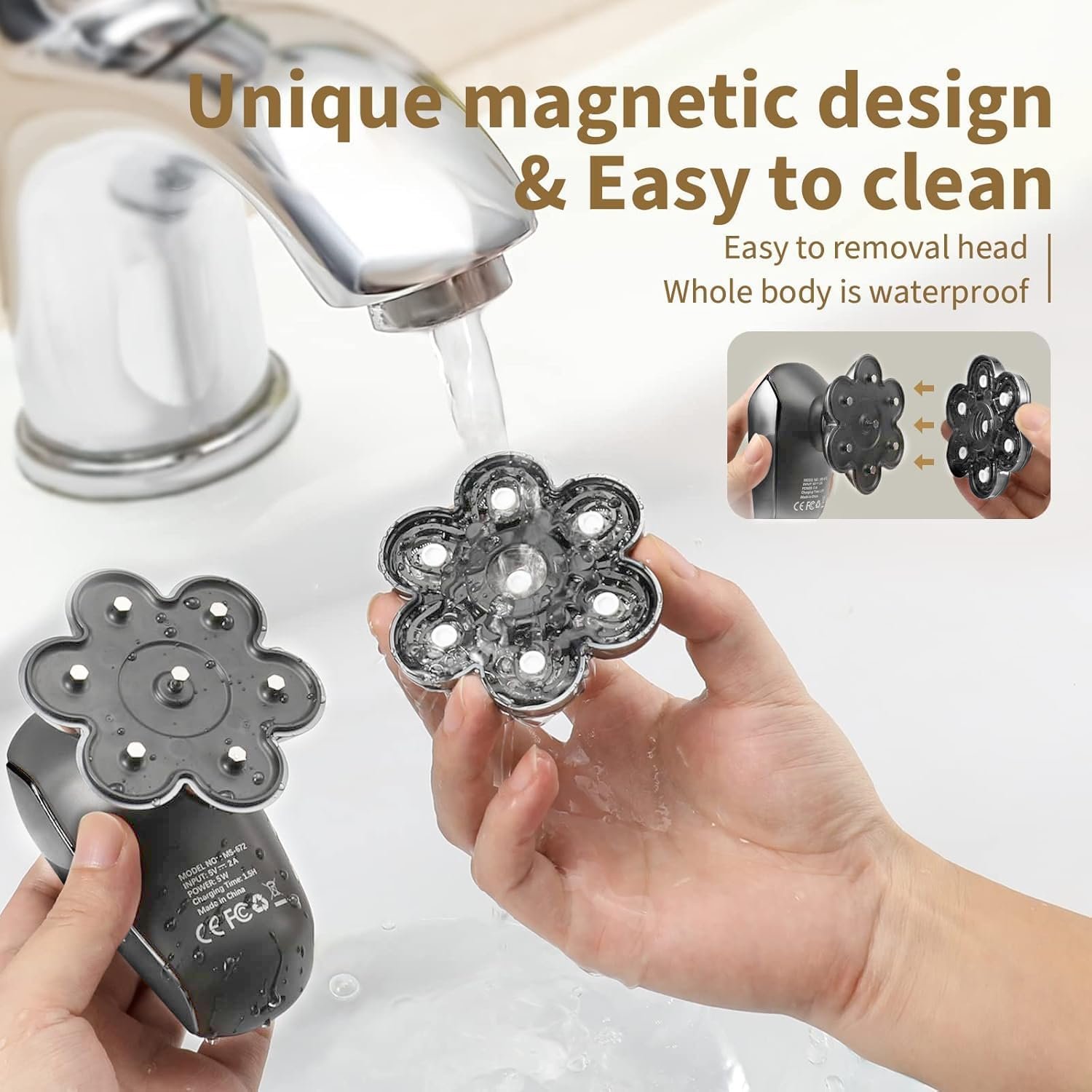 SHPAVVER Afeitadoras de cabeza para hombres calvos: maquinilla de afeitar eléctrica - IPX7 Kit de aseo de afeitar impermeable - Imagen 23