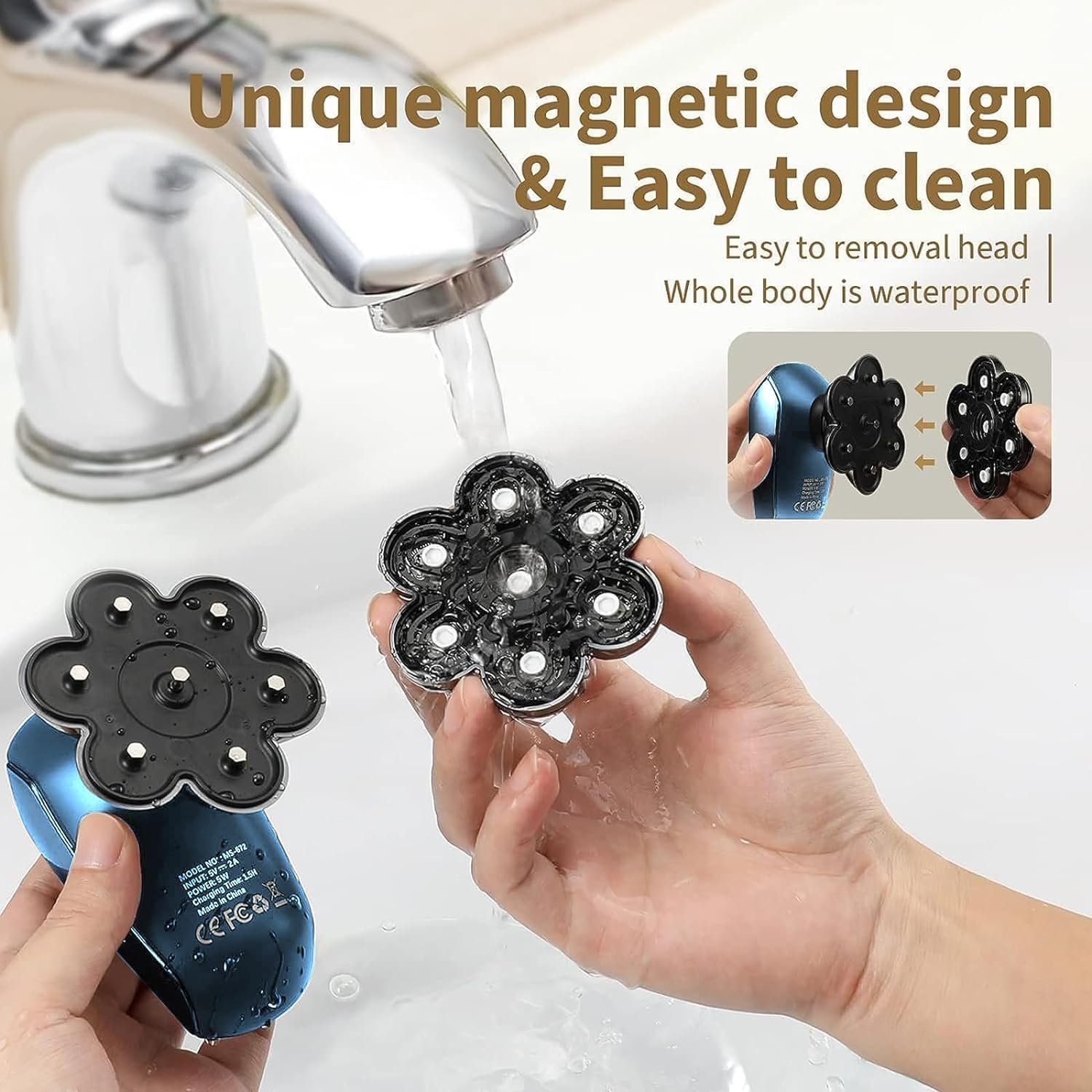 SHPAVVER Afeitadoras de cabeza para hombres calvos: maquinilla de afeitar eléctrica - IPX7 Kit de aseo de afeitar impermeable - Imagen 31