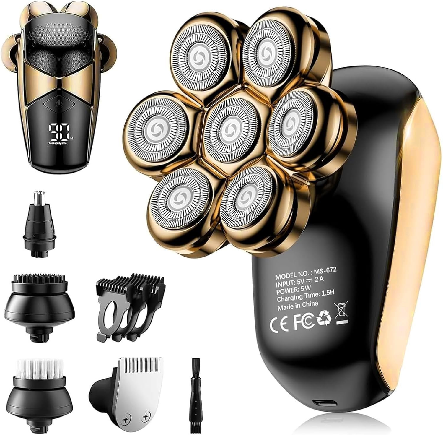 SHPAVVER Afeitadoras de cabeza para hombres calvos: maquinilla de afeitar eléctrica - IPX7 Kit de aseo de afeitar impermeable - Imagen 33