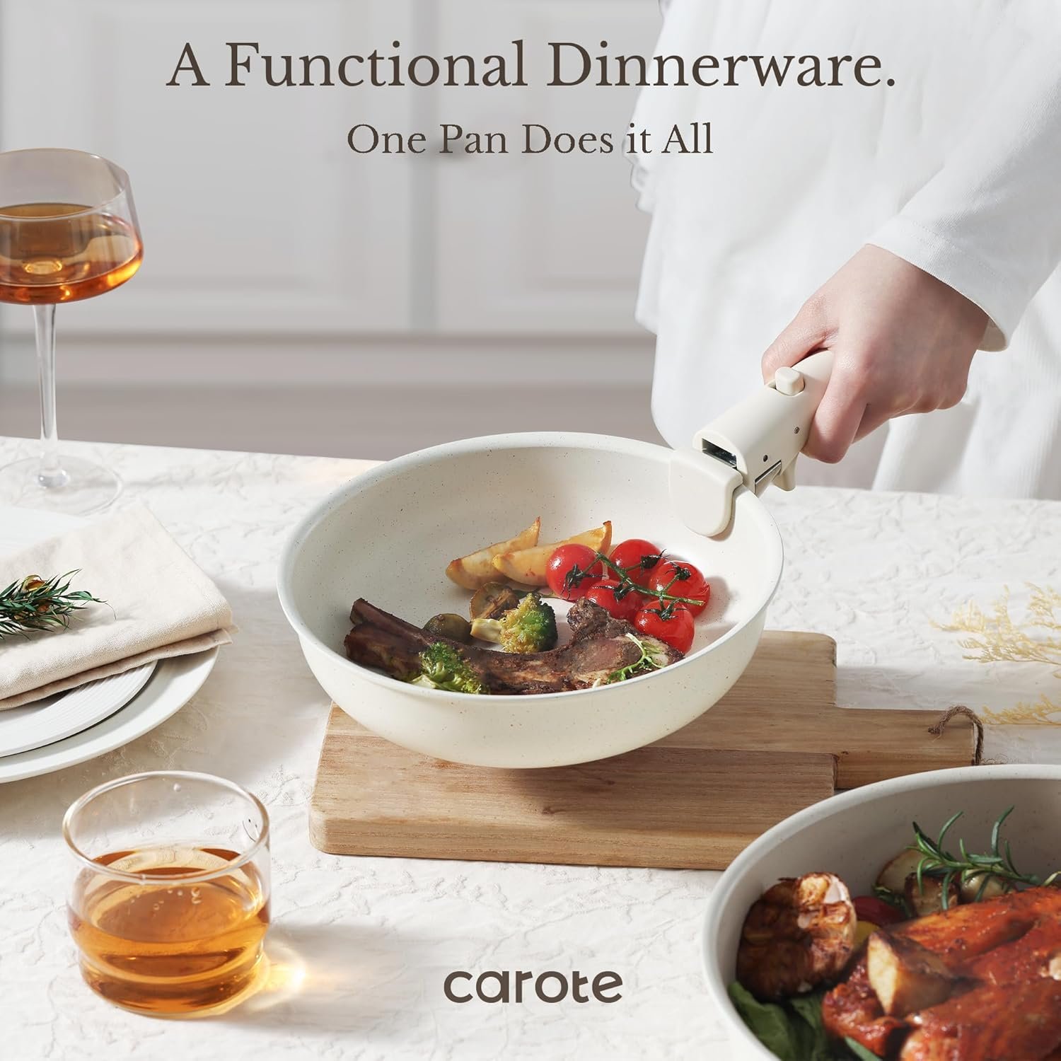 CAROTE Juego 17 de ollas y sartenes, utensilios de cocina antiadherentes, mango desmontable, de inducción, para autocaravana, apto para horno - Imagen 5