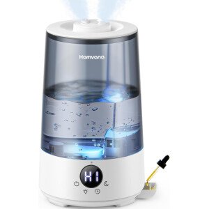 Homvana Humidificadores para dormitorio y hogar, 3.6 L de llenado superior de niebla fría 34 horas de tiempo súper largo, silencioso 23 dB, humidificador de bebé, difusor de aceite para habitación grande, casa, planta, guardería, oficina, sin BPA, ultrasónico (gris)