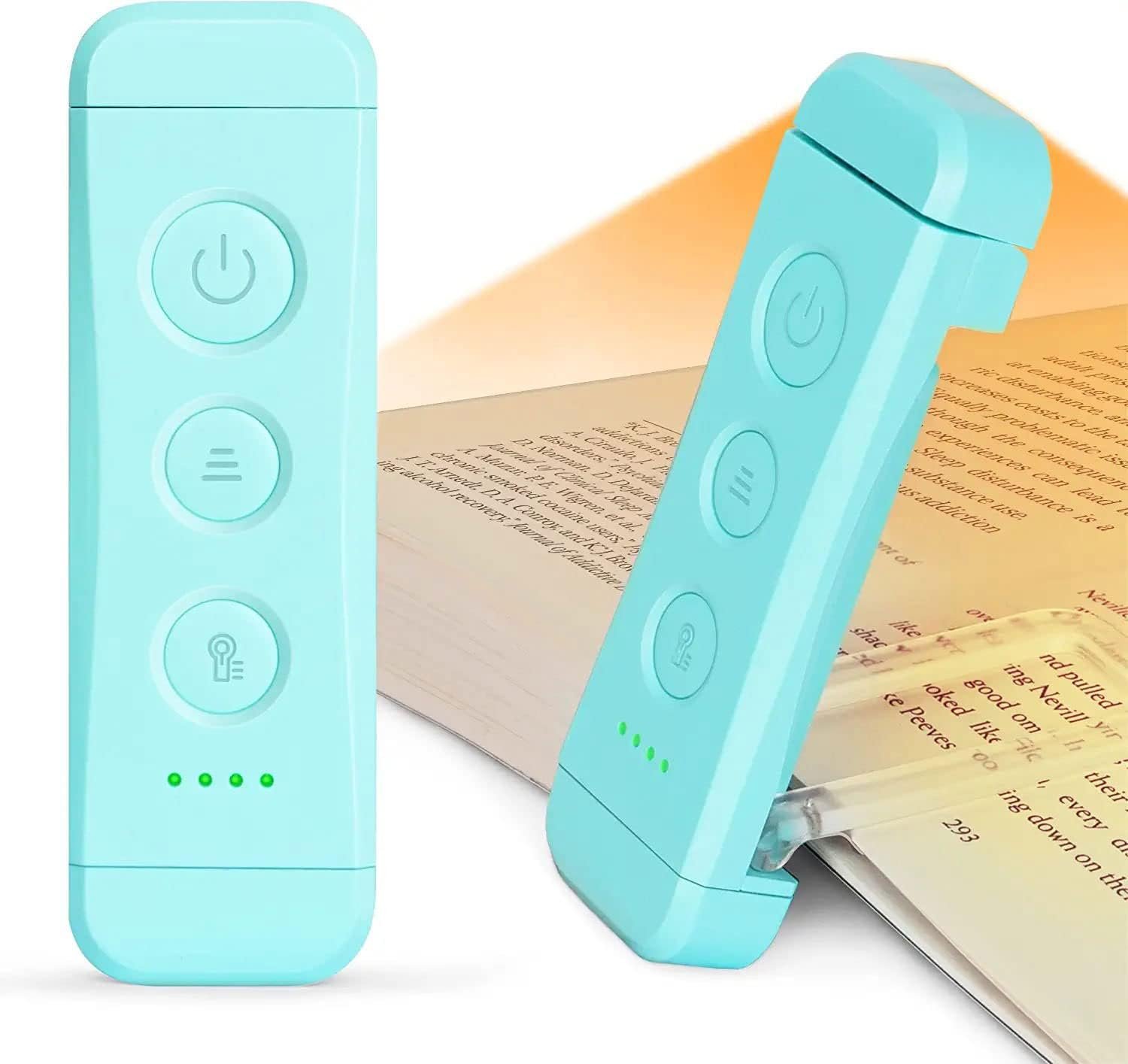 Glocusent Luz de libro recargable USB para leer en la cama, luz de lectura LED portátil con clip, 3 colores ámbar y 5 brillo regulable, compacta y duradera, perfecta para amantes de los libros, niños