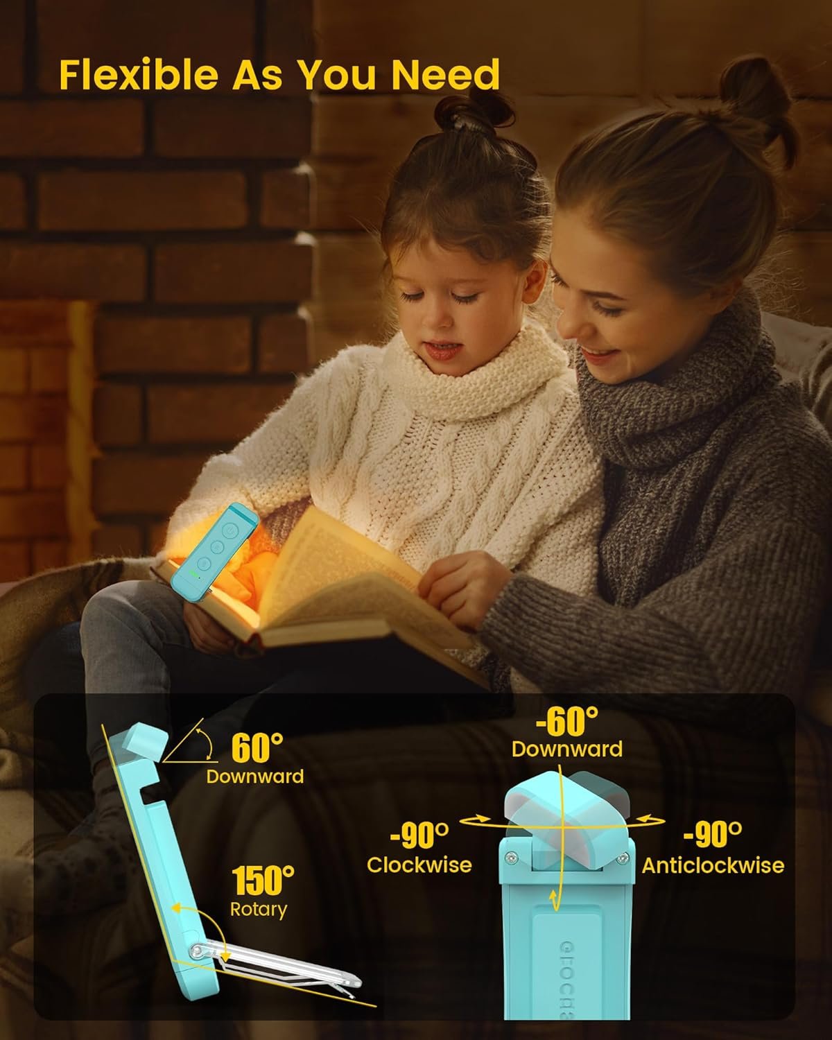 Glocusent Luz de libro recargable USB para leer en la cama, luz de lectura LED portátil con clip, 3 colores ámbar y 5 brillo regulable, compacta y duradera, perfecta para amantes de los libros, niños - Imagen 12