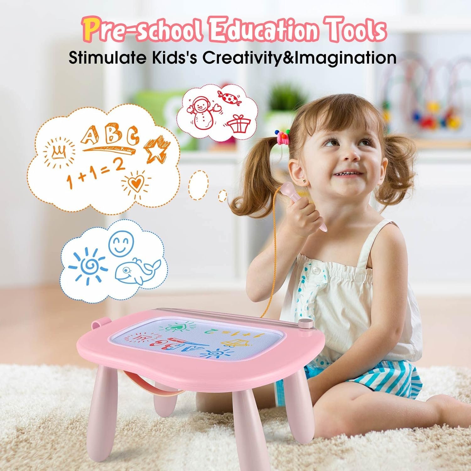 Smasiagon - Pizarra magnética de dibujo para niños, juguetes para niños y niñas de 1 a 2 años, juguetes educativos para niños de 1, 2, 3 años, regalos de cumpleaños (rosa) - Imagen 6