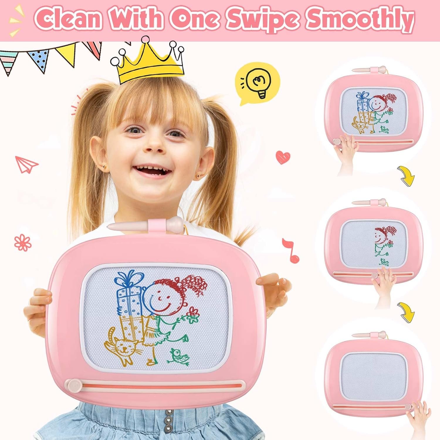 Smasiagon - Pizarra magnética de dibujo para niños, juguetes para niños y niñas de 1 a 2 años, juguetes educativos para niños de 1, 2, 3 años, regalos de cumpleaños (rosa) - Imagen 10