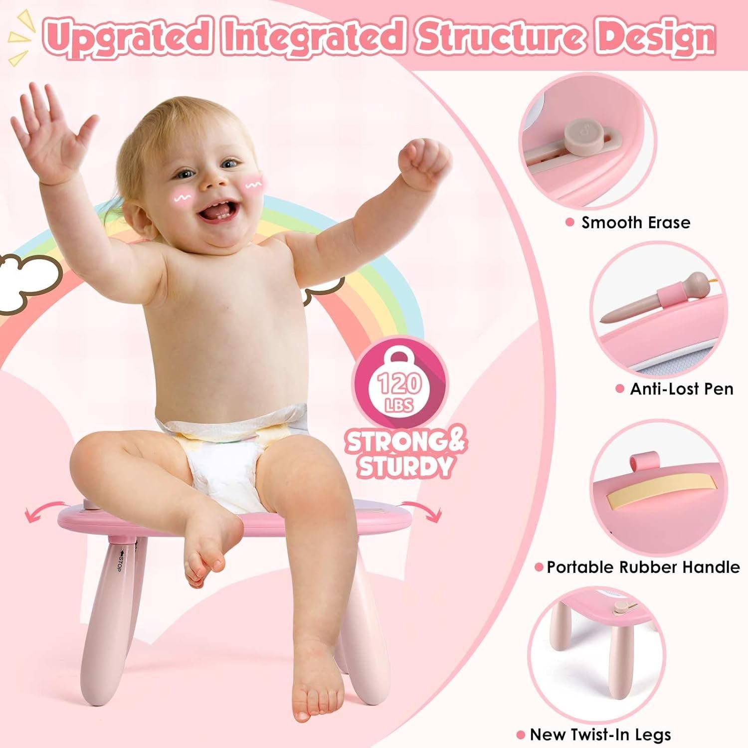 Smasiagon - Pizarra magnética de dibujo para niños, juguetes para niños y niñas de 1 a 2 años, juguetes educativos para niños de 1, 2, 3 años, regalos de cumpleaños (rosa) - Imagen 12