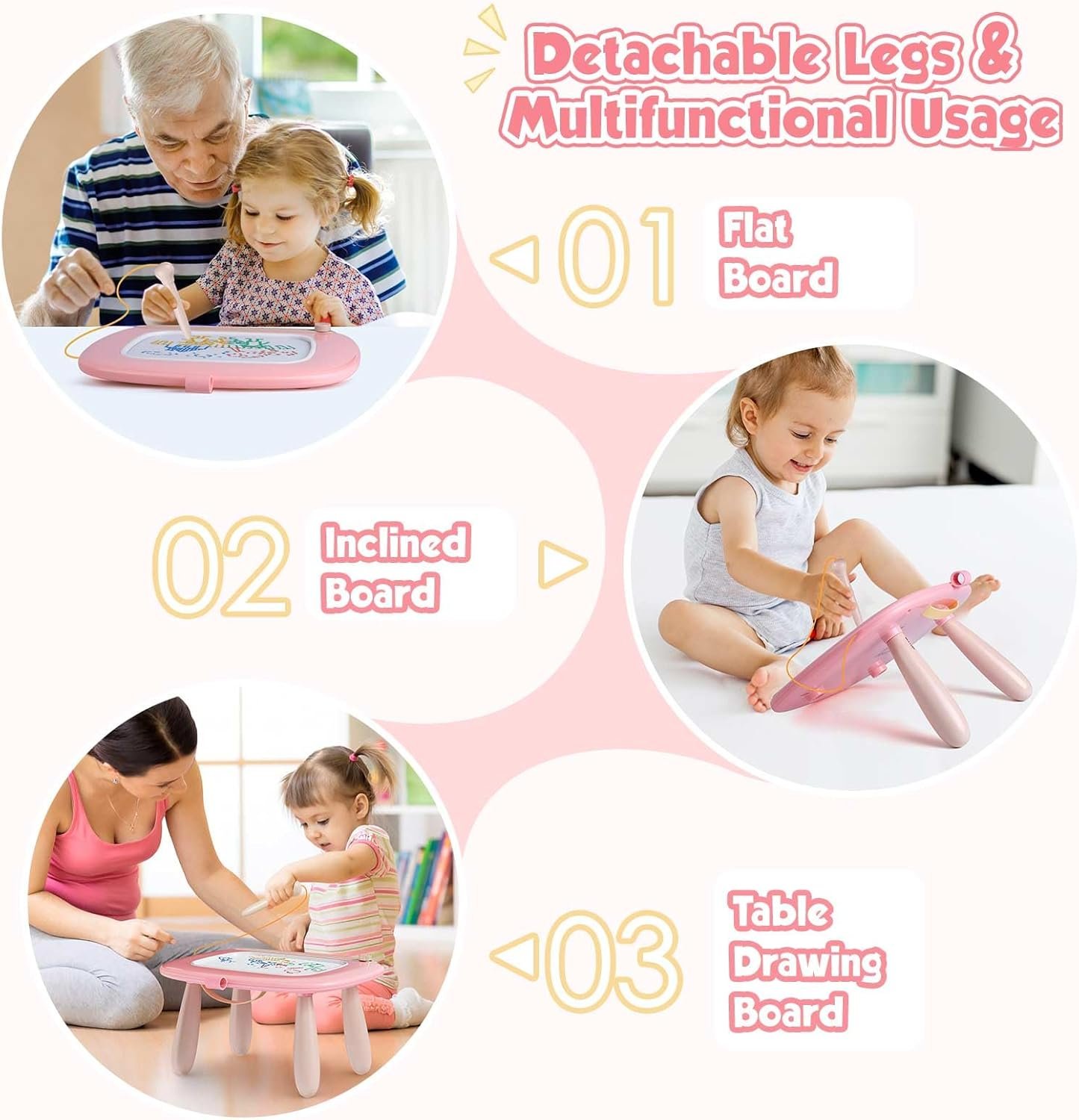 Smasiagon - Pizarra magnética de dibujo para niños, juguetes para niños y niñas de 1 a 2 años, juguetes educativos para niños de 1, 2, 3 años, regalos de cumpleaños (rosa) - Imagen 13