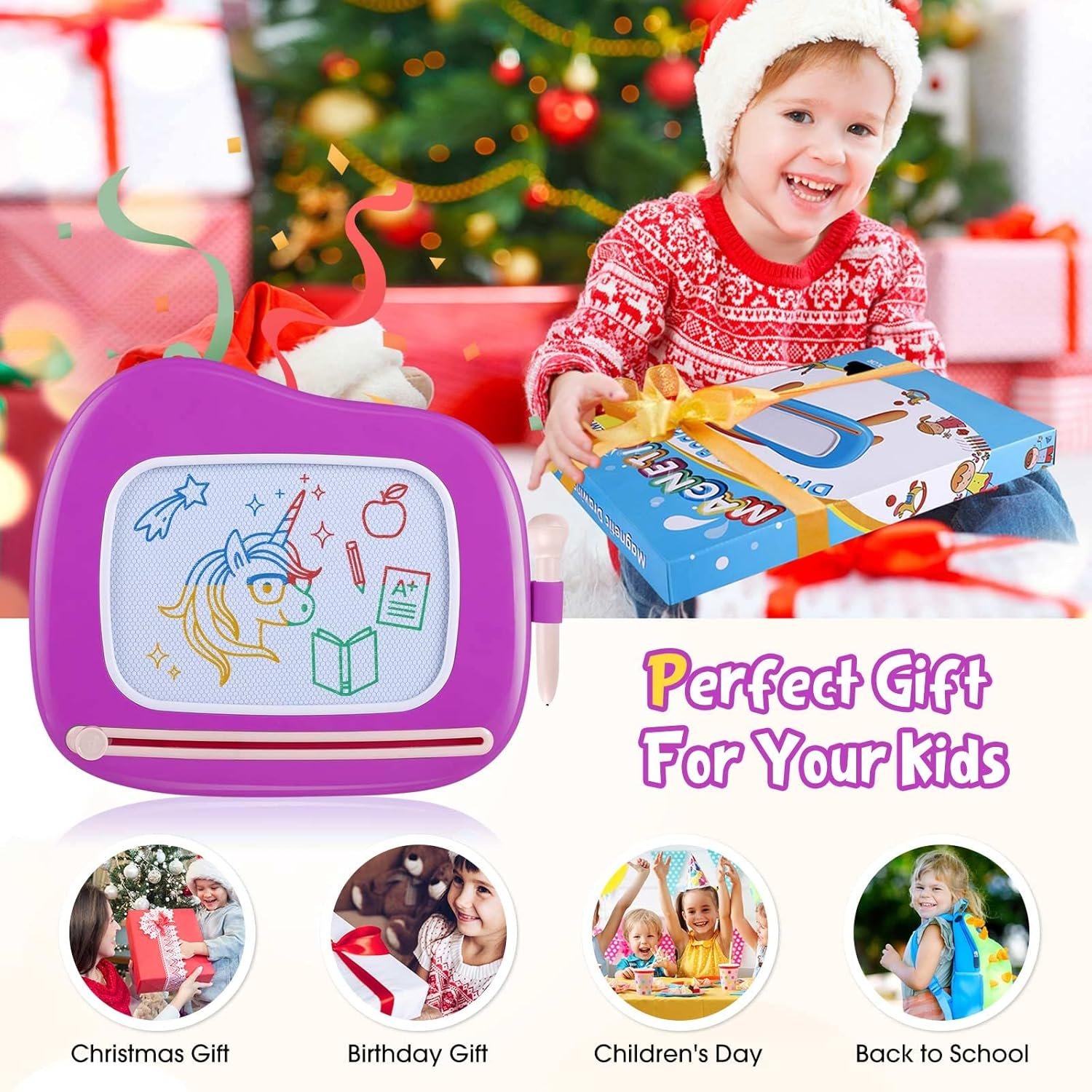 Smasiagon - Pizarra magnética de dibujo para niños, juguetes para niños y niñas de 1 a 2 años, juguetes educativos para niños de 1, 2, 3 años, regalos de cumpleaños (rosa) - Imagen 25